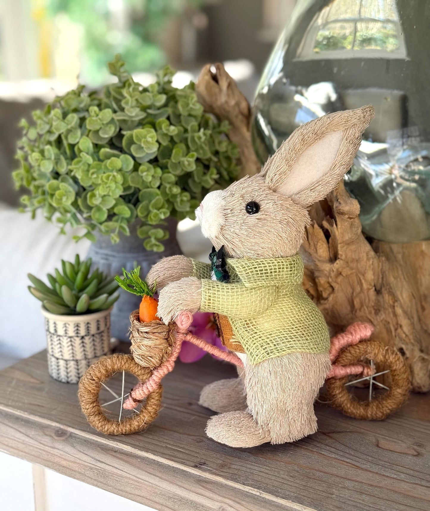 Bristle Bunny on a Bicycle and Wicker Basket