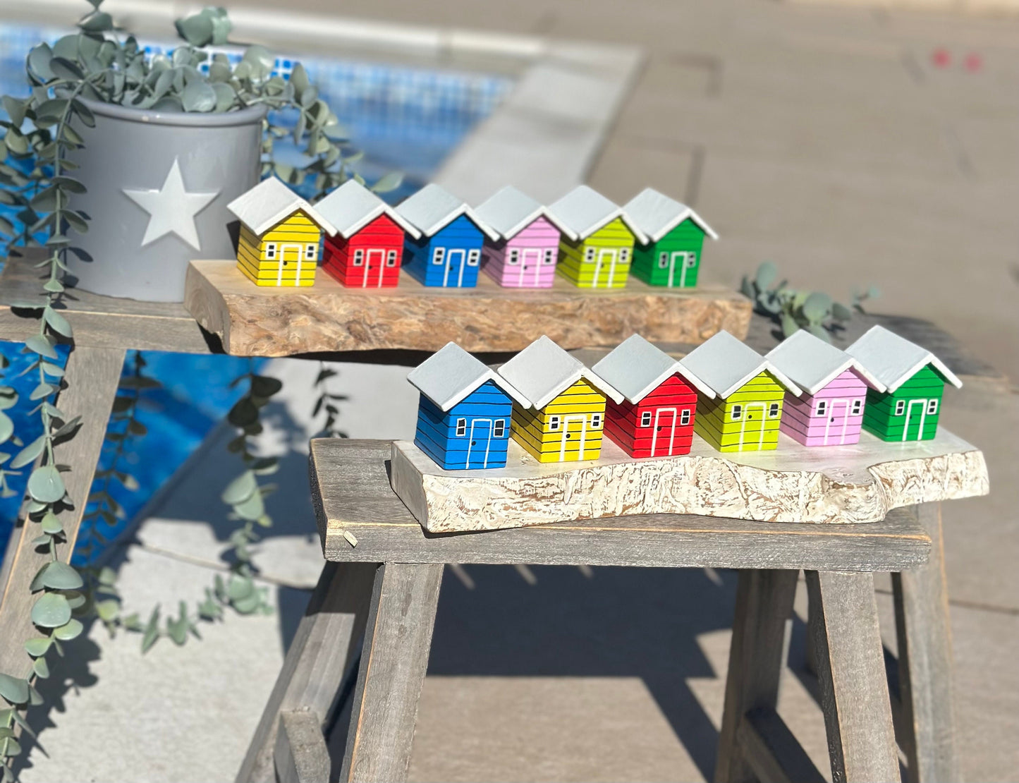 Brightly Coloured Beach Huts on a Block - 2 colour options available