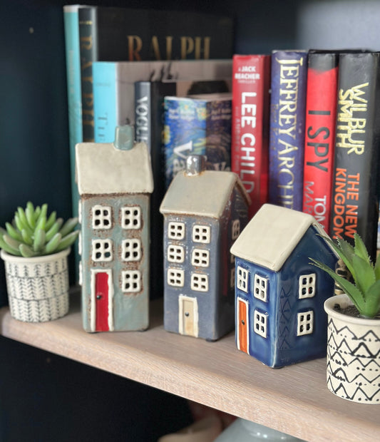 Glazed Ceramic Town House Tea lights - Available in 3 designs.