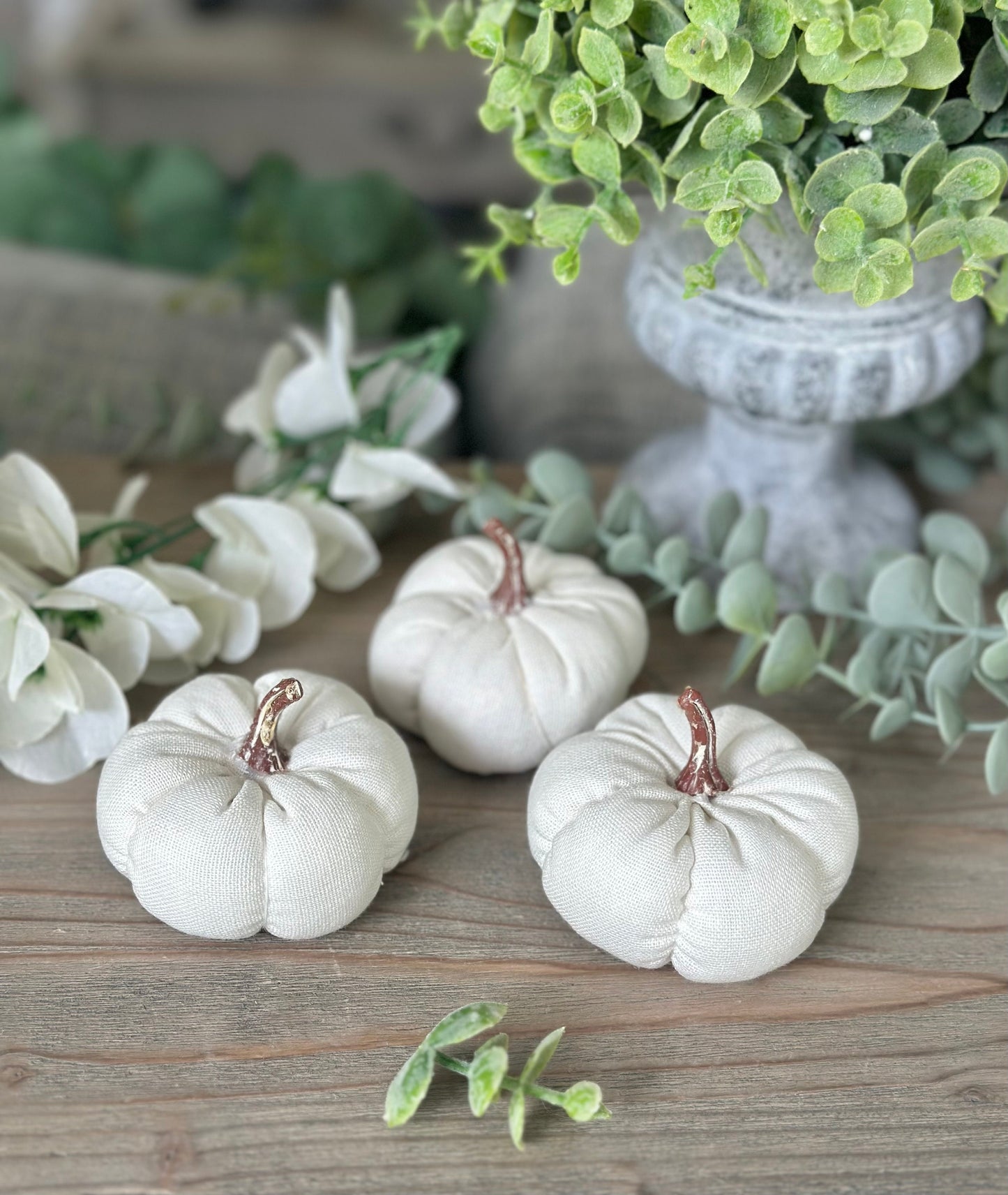 White Linen Pumpkins - Set of 3
