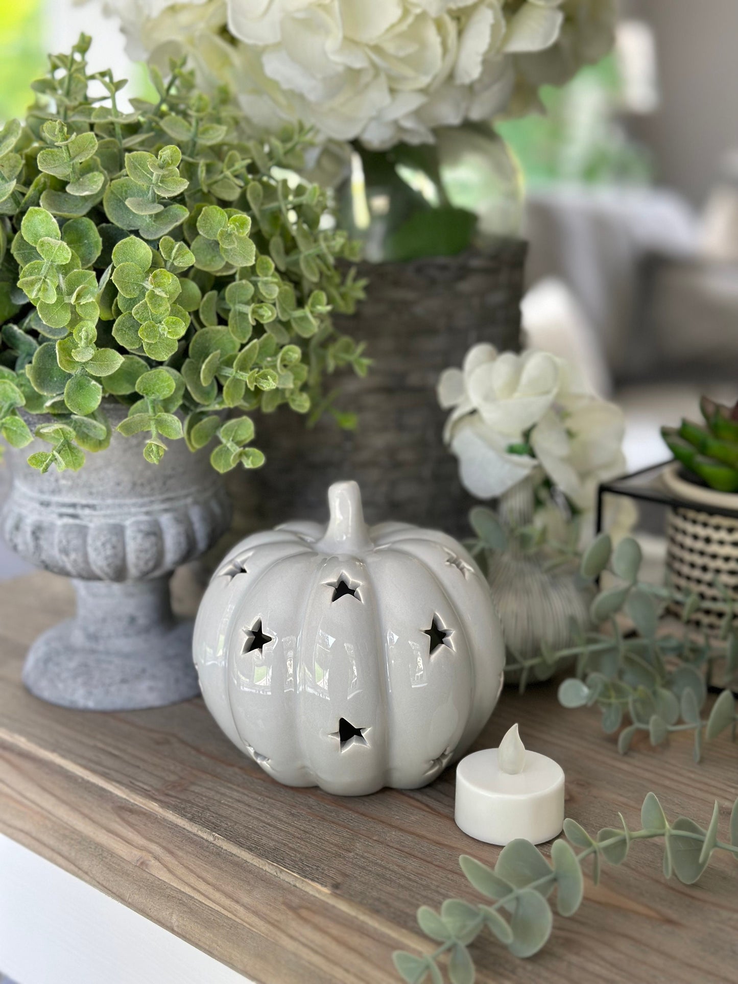 LED Grey Ceramic Pumpkins - Choice of 2 Sizes