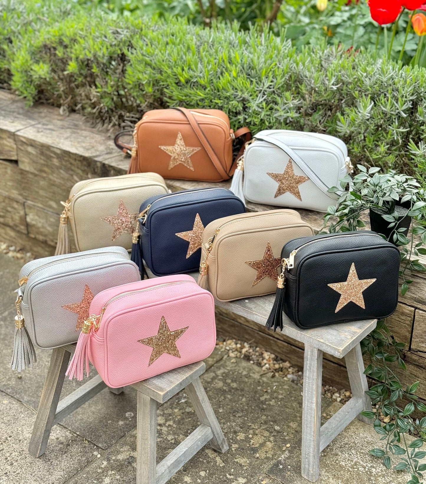 Pale Grey Cross Body Handbag with Gold Star