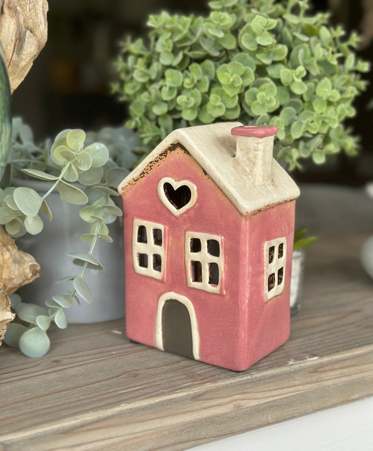 Pink Ceramic House /Cottage Candle Holder