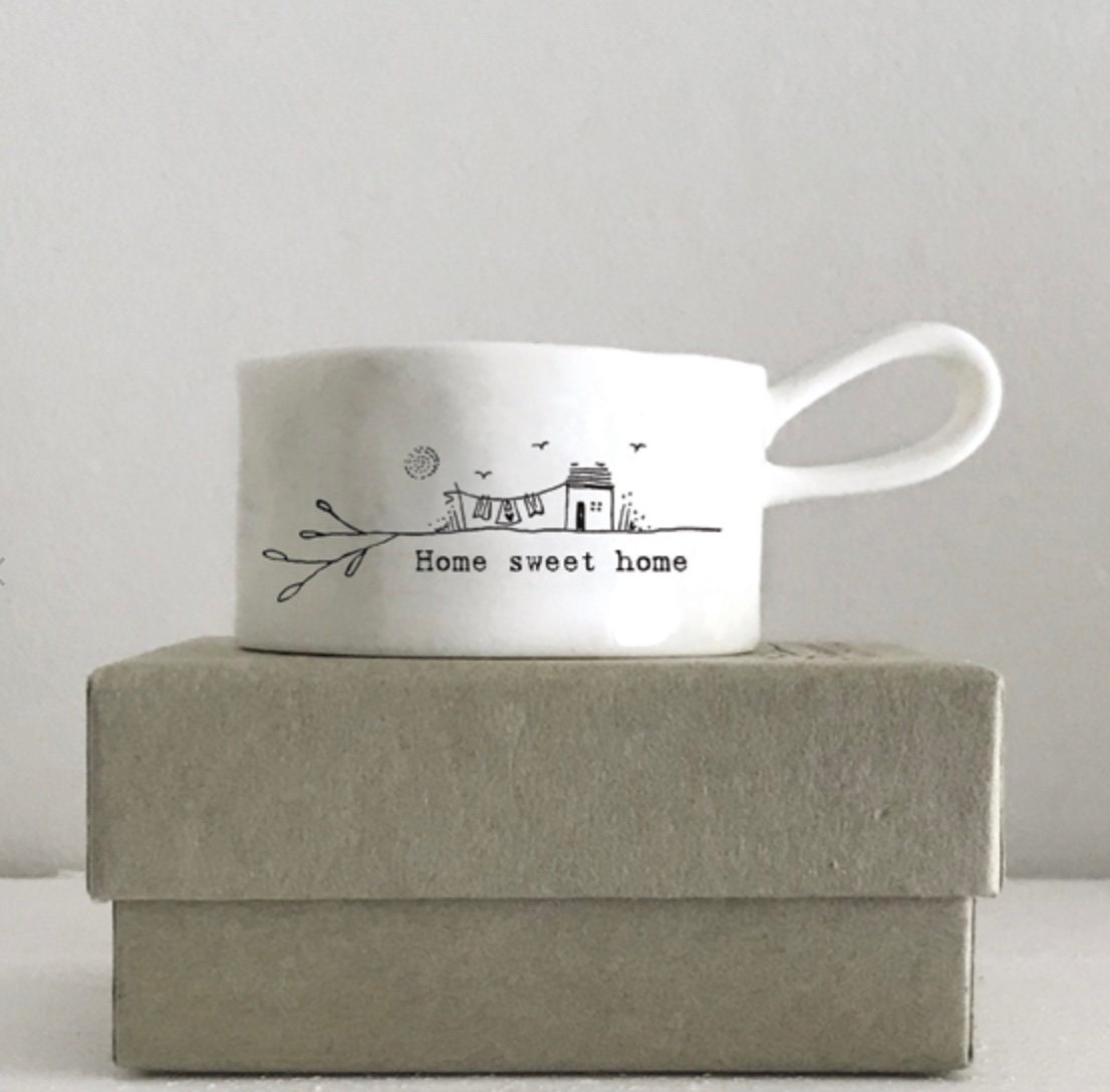 Handled "Home Sweet Home" Porcelain Tea light Holder