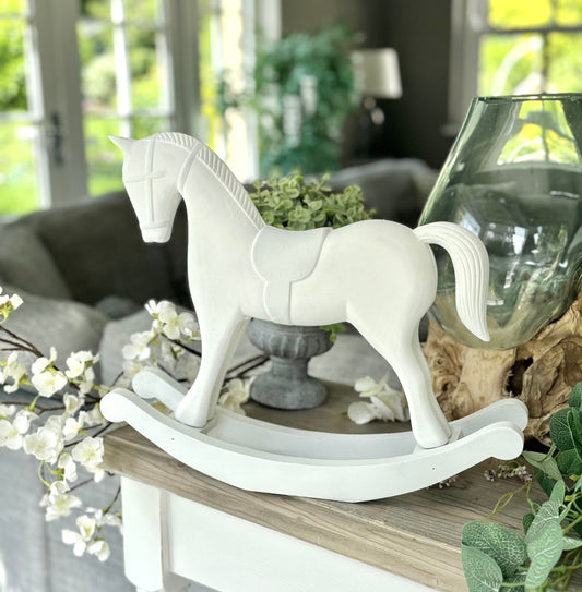 Large White Wooden Rocking Horse