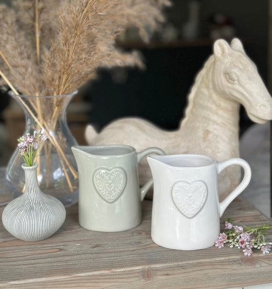 Embossed Heart Small Jug - White or Grey