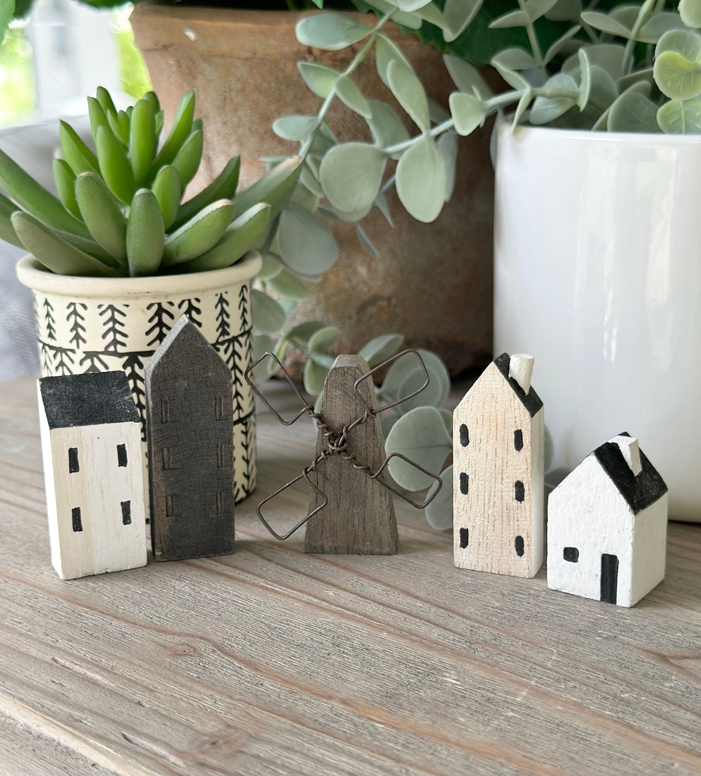 Small Wooden Dutch Windmill Cottages Scene