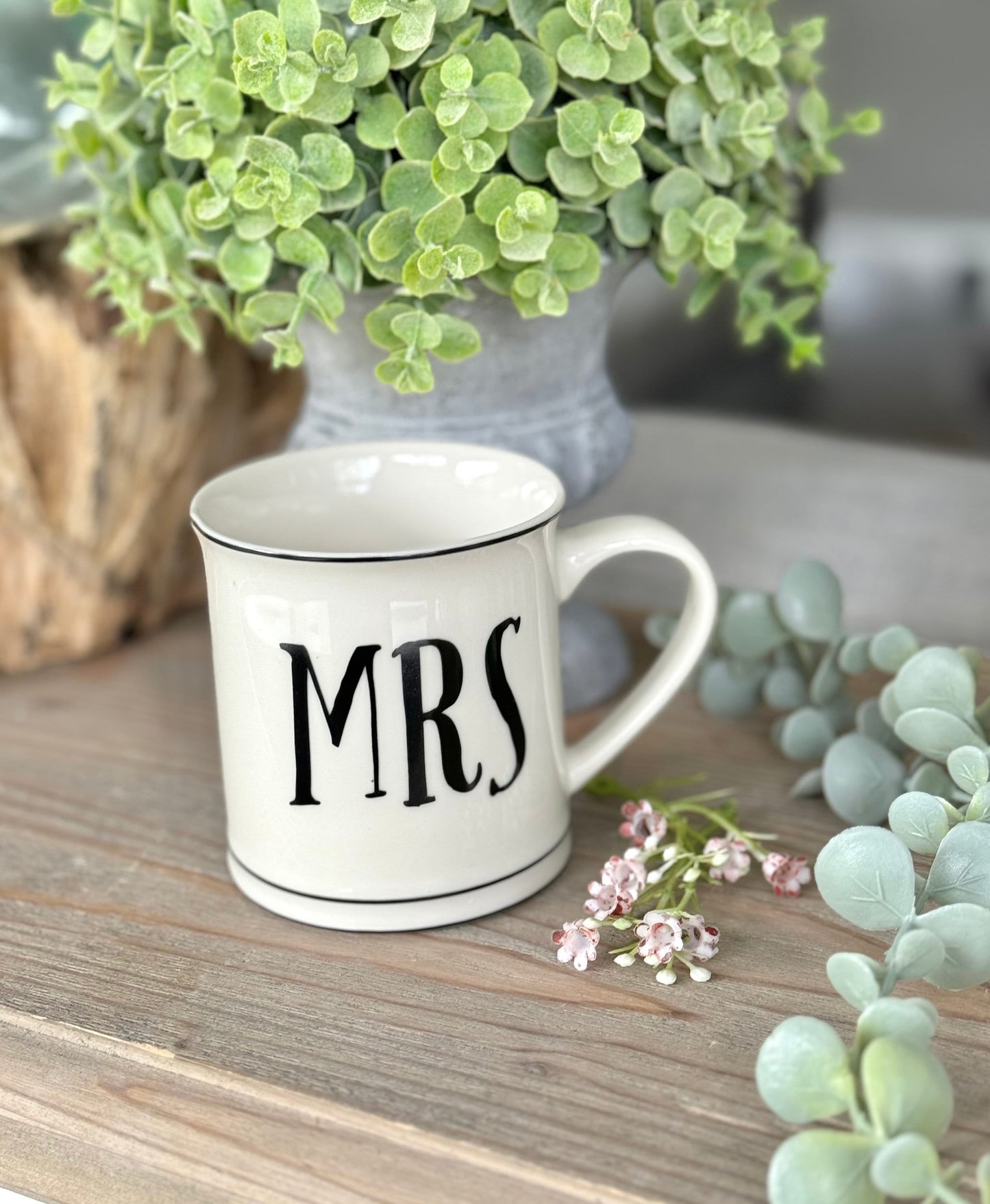 White Mr and Mrs Porcelain Mugs.