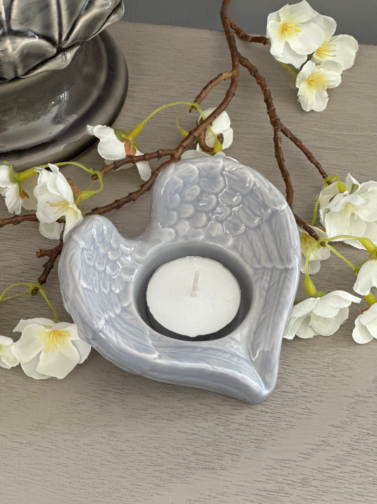 Grey Angel Wing Tealight holder