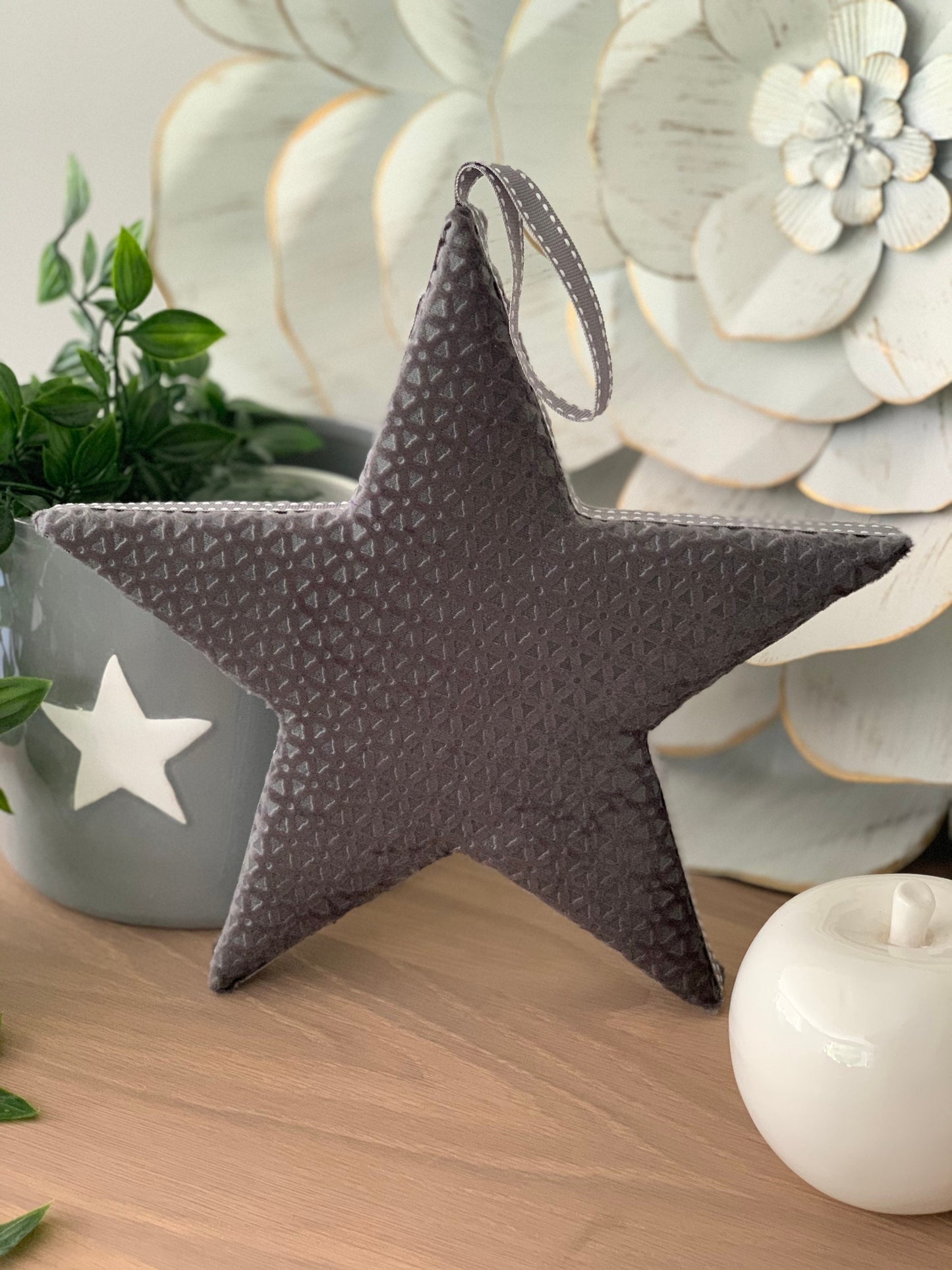 Vienna Star.  Padded textured grey door hanging star/ decor.