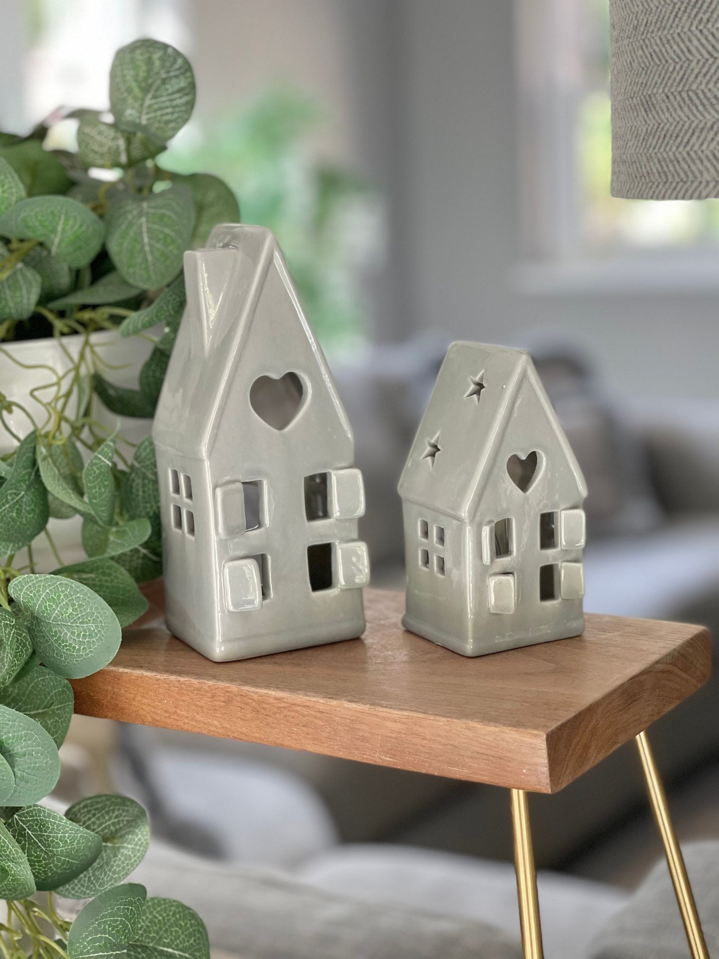 Ceramic Grey House Tea Light Holder - 2 sizes