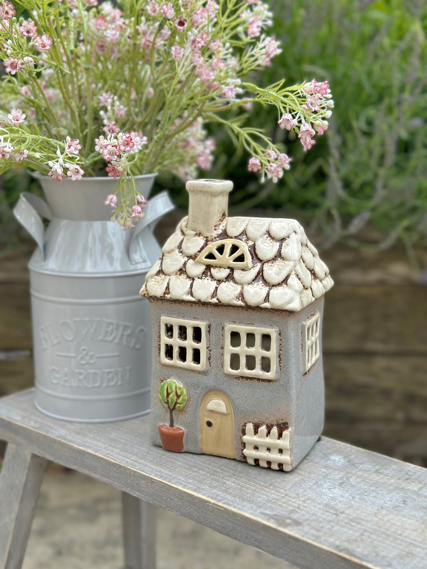 Grey Traditional Village Garden House Candle Holder