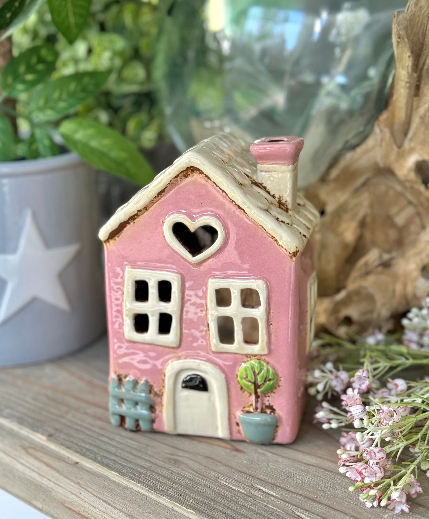 NEW! Pink Garden Heart Tealight House
