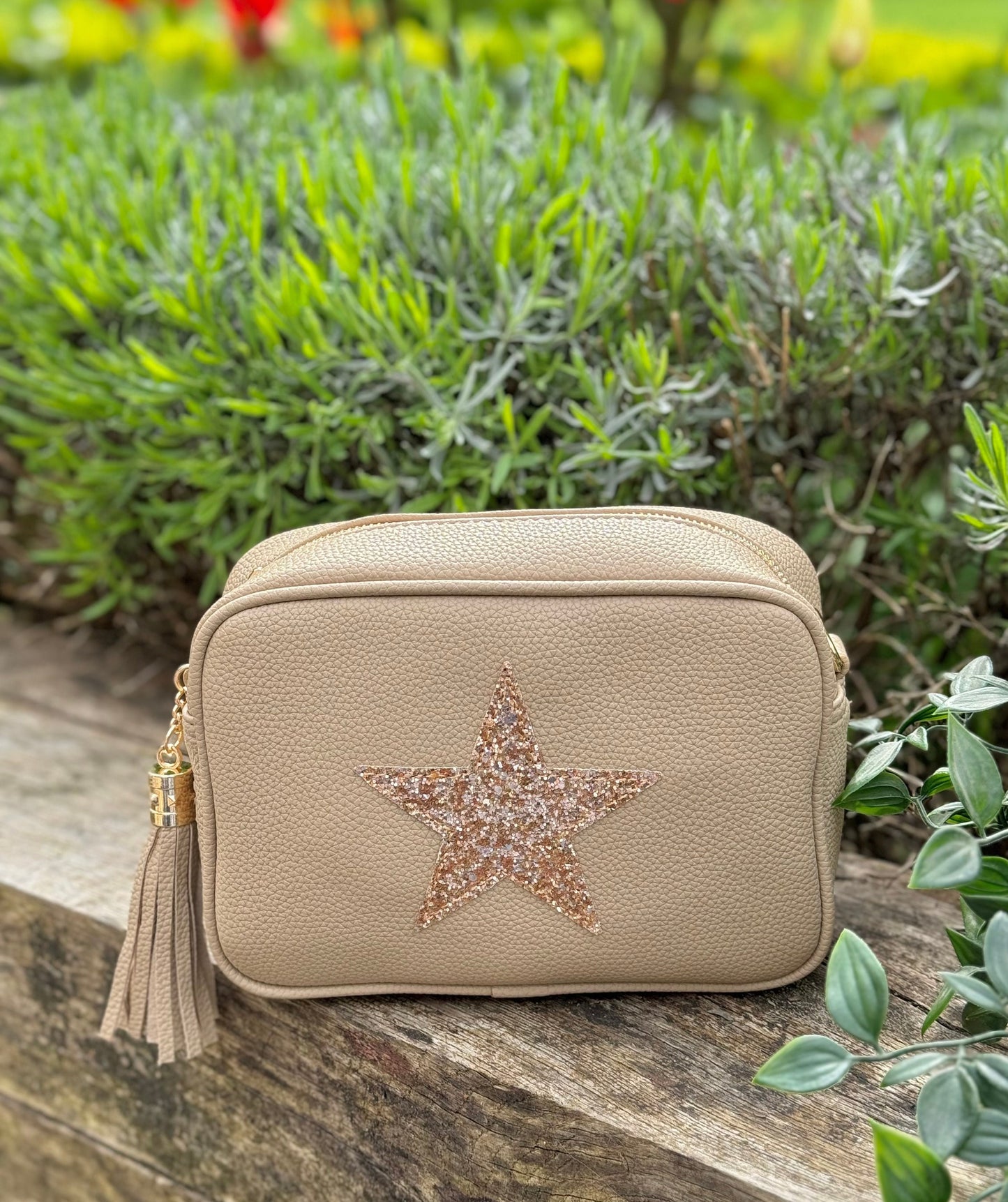 Sand Cross Body Handbag with Gold Star