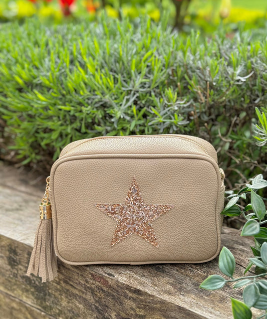 Sand Cross Body Handbag with Gold Star