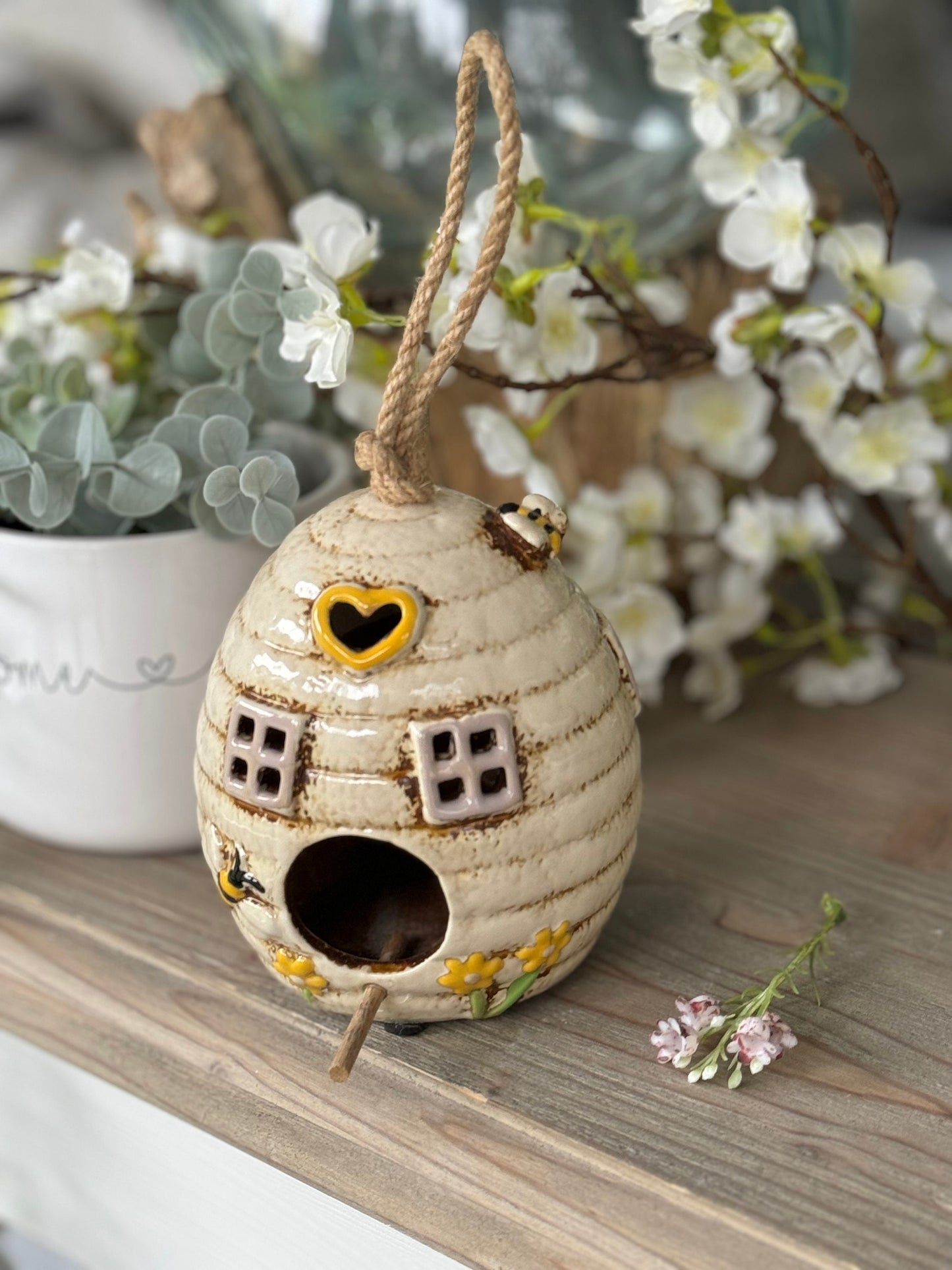 Ceramic Cream Beehive Bird House