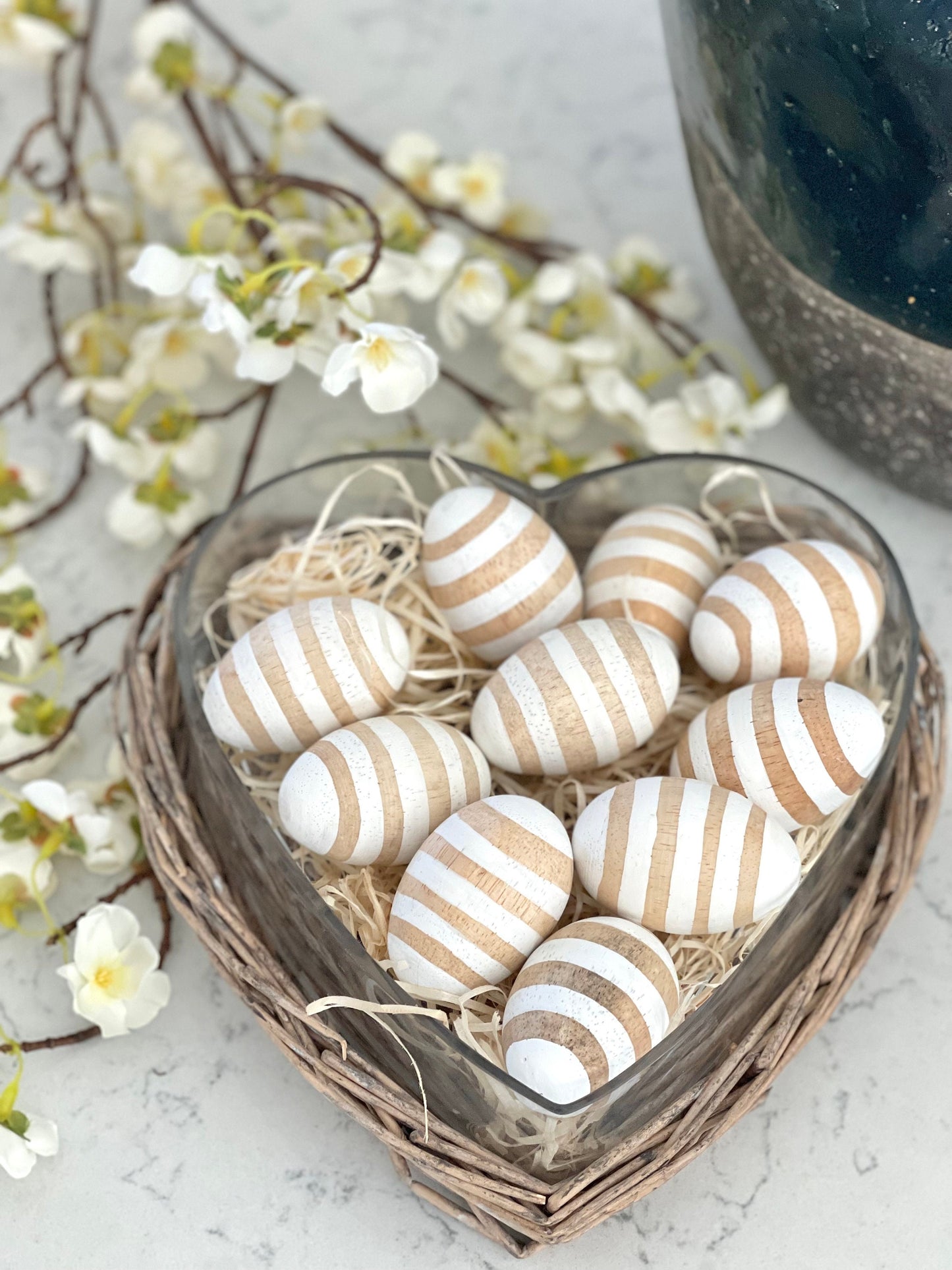 White Stripes Wooden Egg