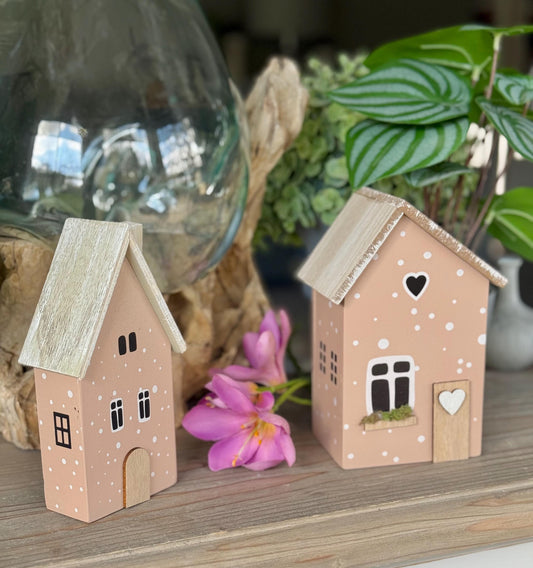 Pink Polka Dot Wooden Houses - Choice of 2 sizes