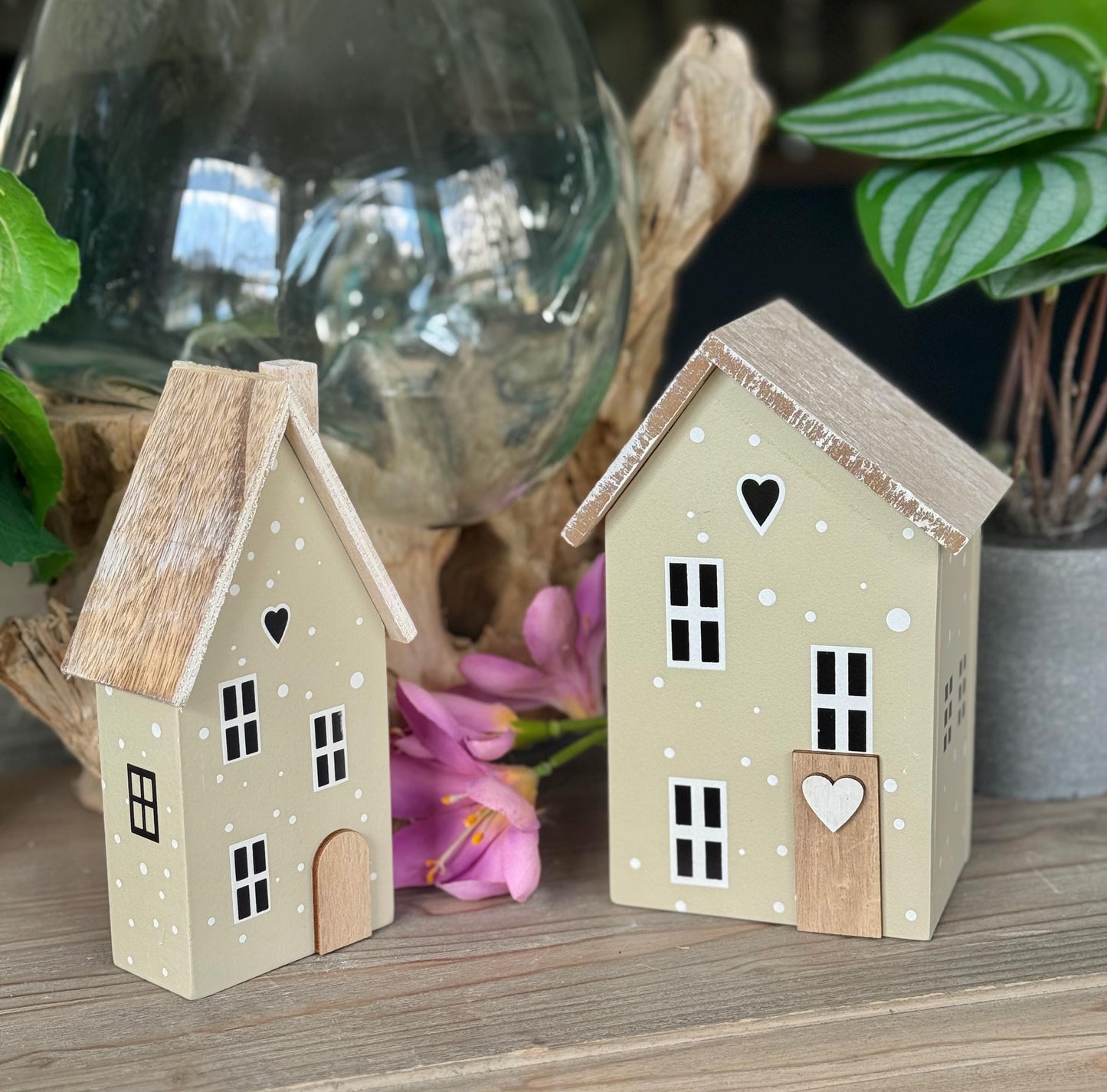 Sage Polka Dot Wooden Houses - Choice of 2 sizes