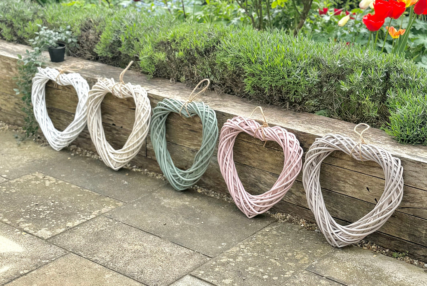 Medium White Wicker Hanging Heart - 40cm