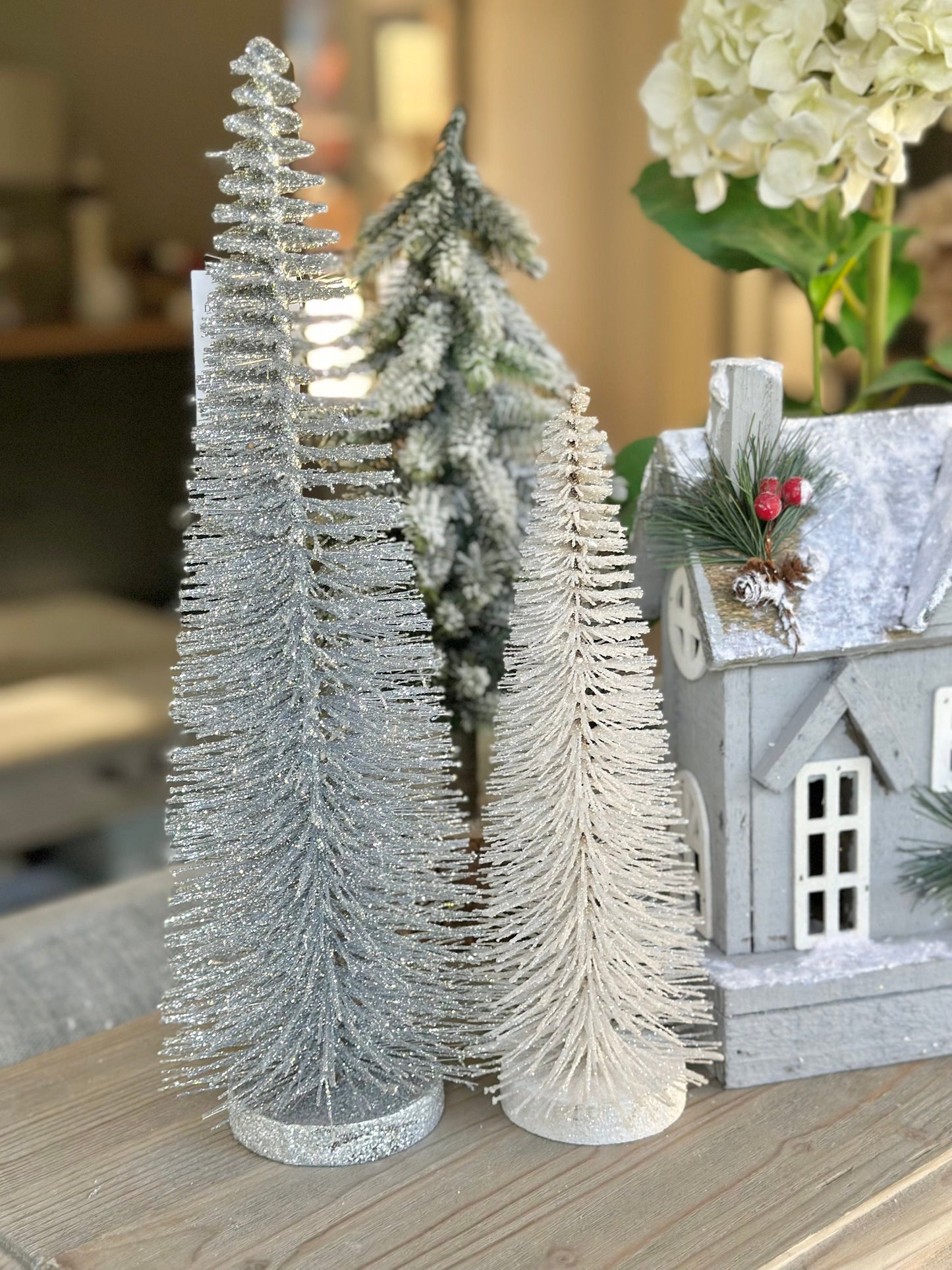 Silver Bristle Orn 36cm - Iridescent Brush Tree