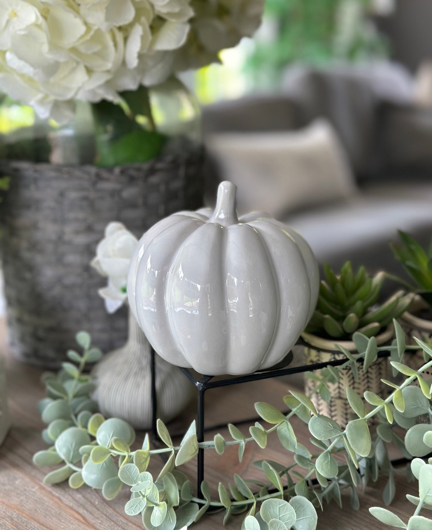 Grey Ceramic Pumpkins - Choice of 2 Sizes