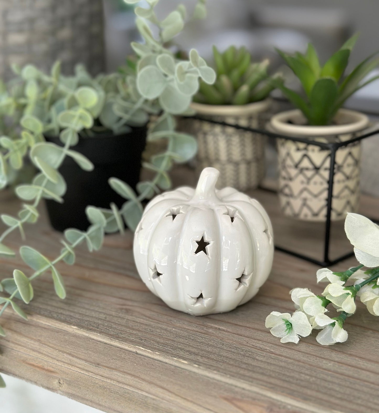 LED White Ceramic Pumpkins - Choice of 2 Sizes