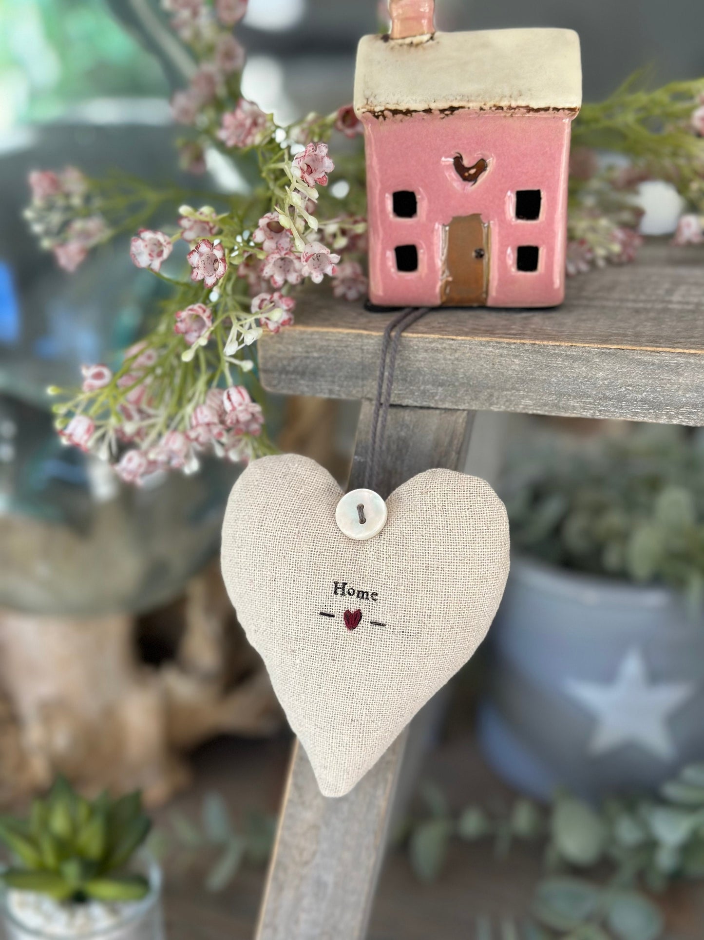 Natural Linen Hanging Heart - Home