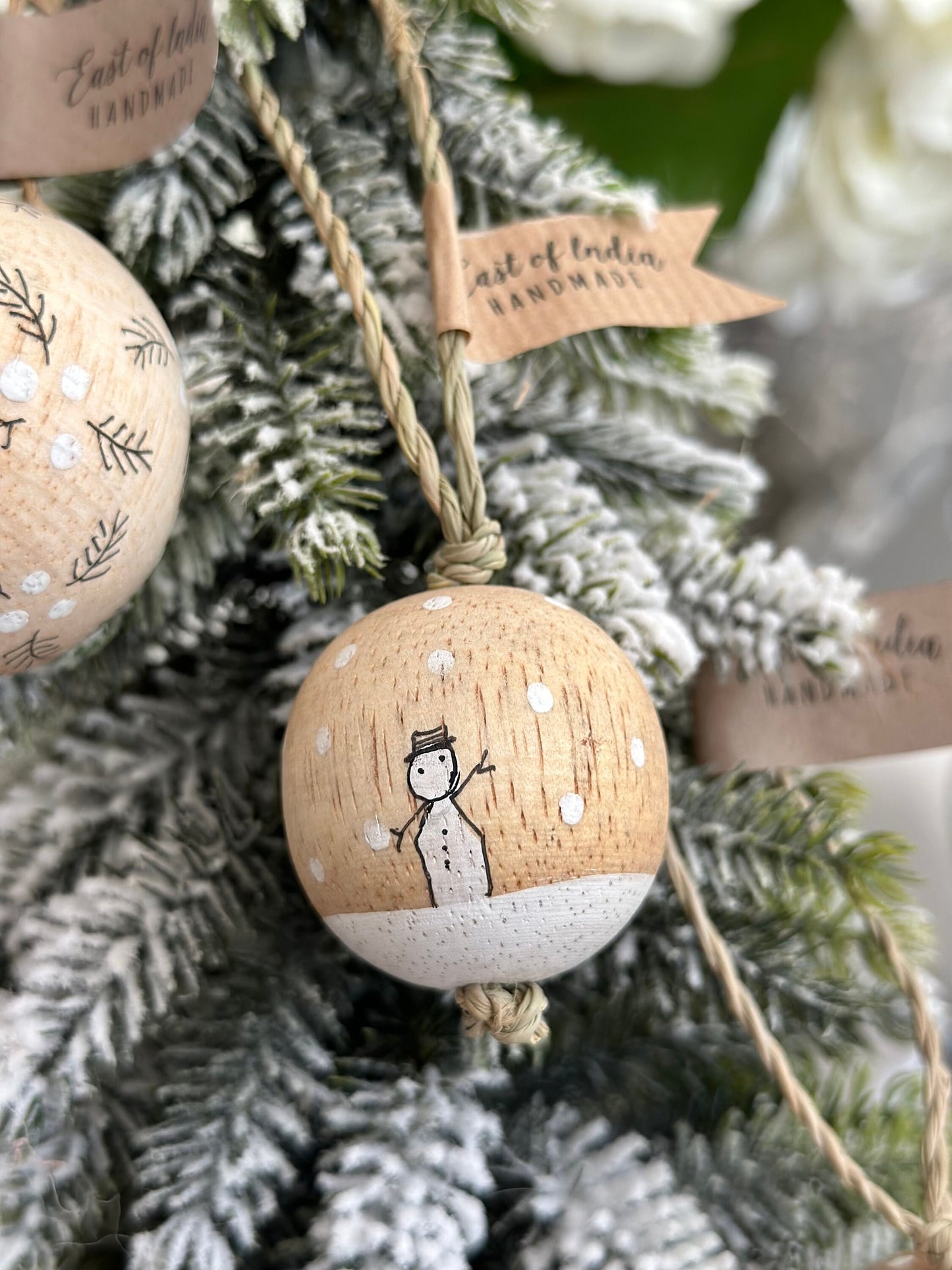 East of India Christmas Wooden Baubles - 4 Designs Available