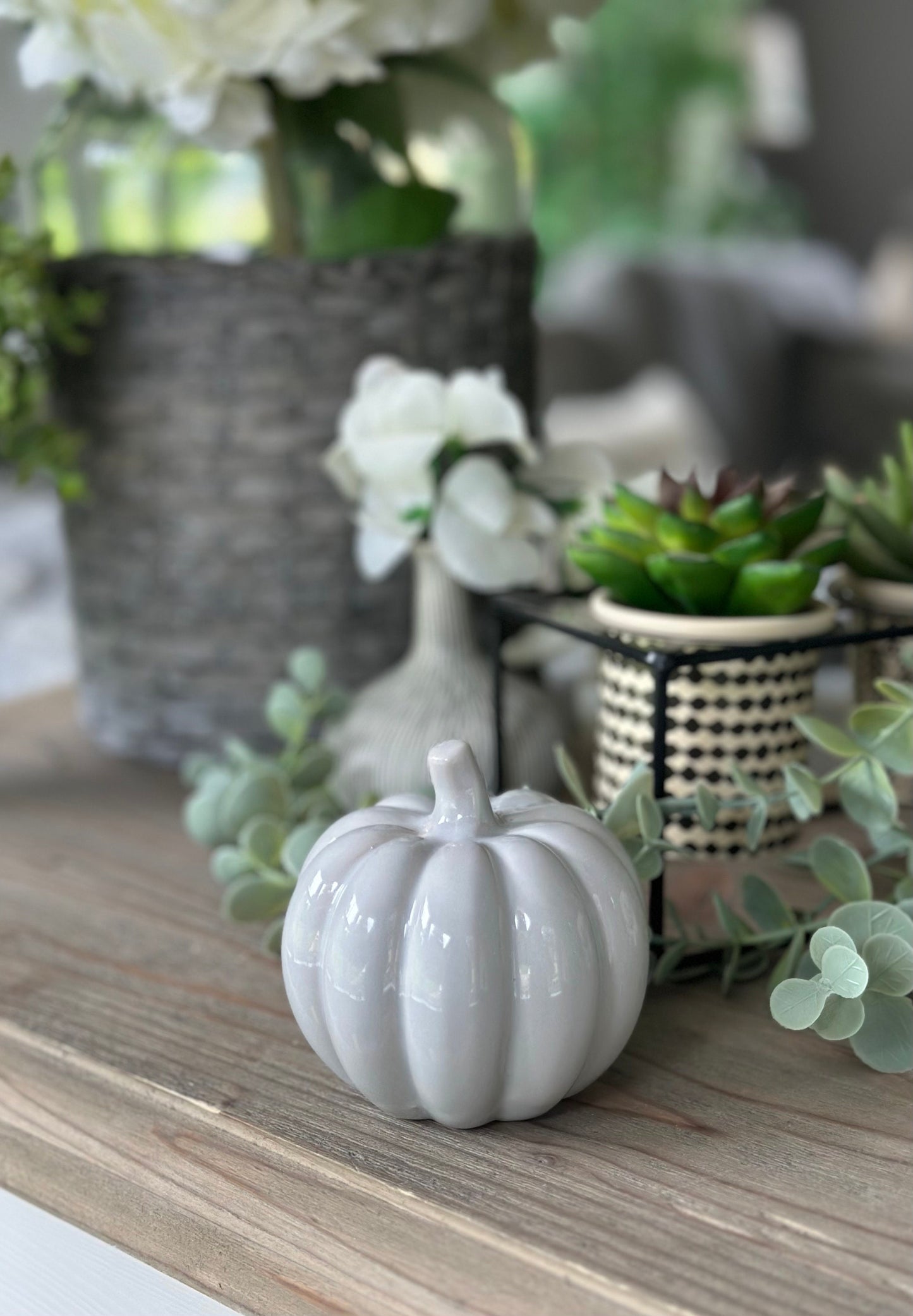 Grey Ceramic Pumpkins - Choice of 2 Sizes