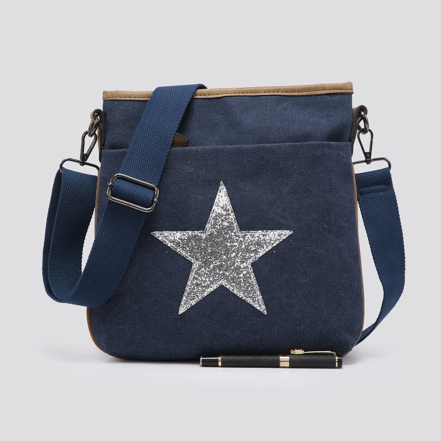 Flat Star Cross Body Messenger Bag - Navy