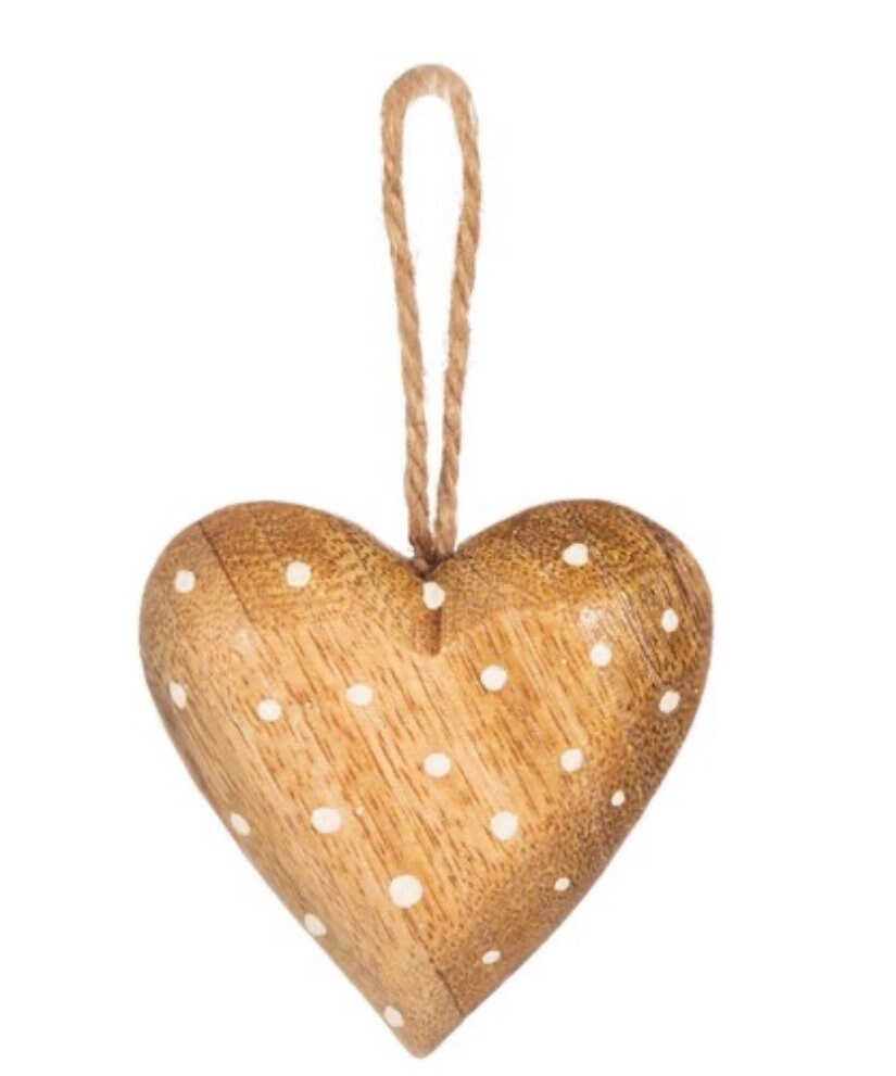 Polka Dot Natural Wood Heart