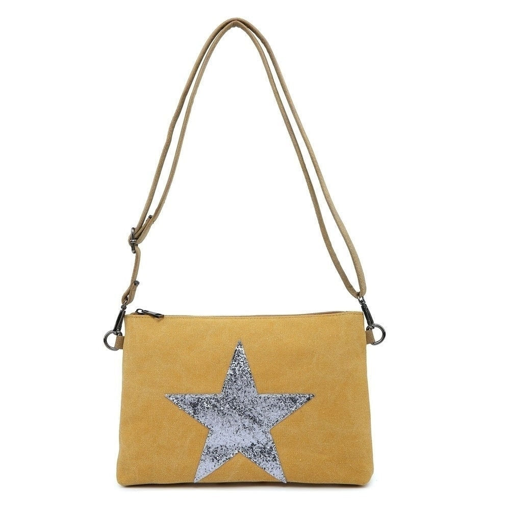 Yellow/Mustard Flat Star Canvas Clutch/Crossbody with Strap