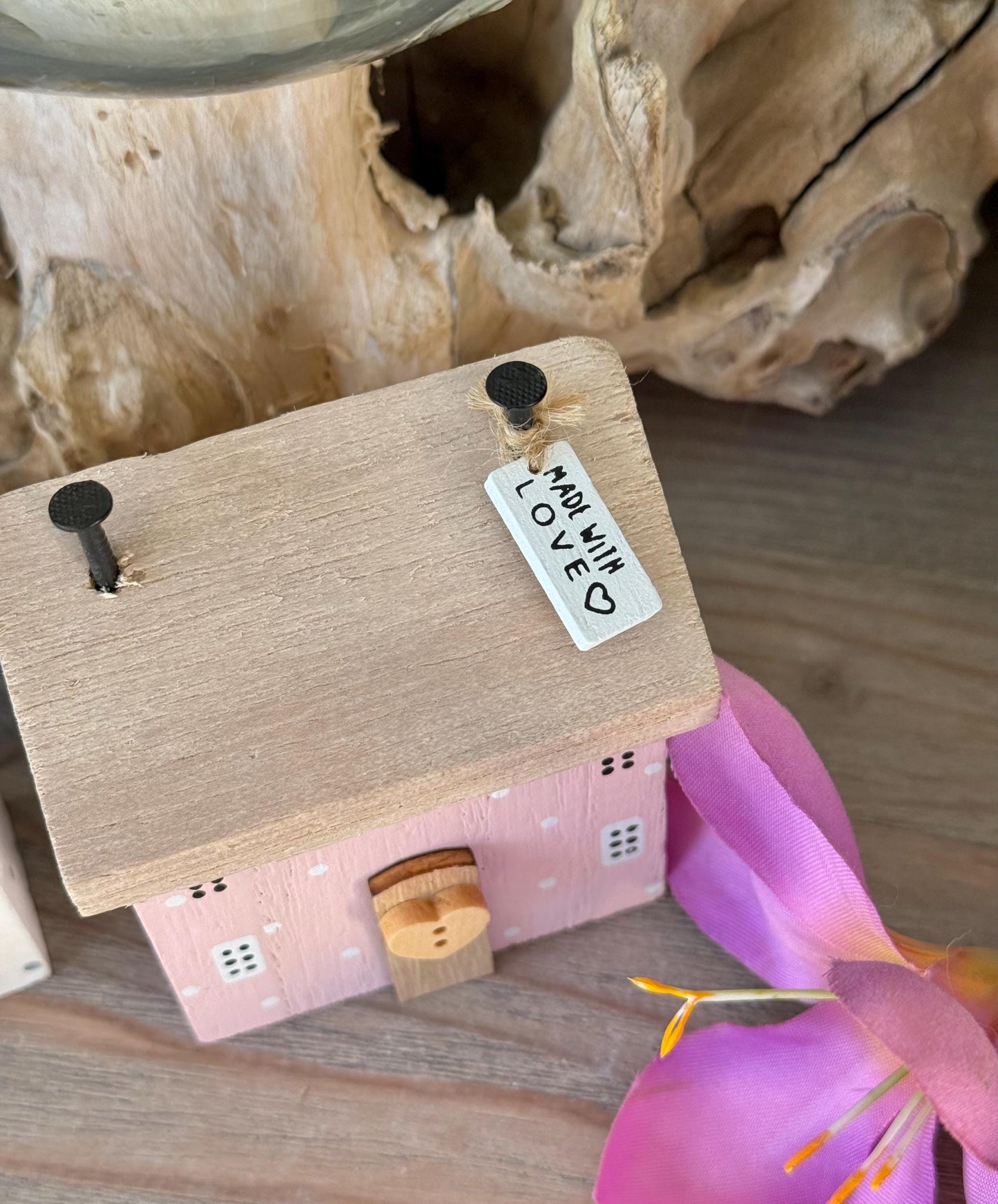 Wooden House Block  "Made with Love". Two Colour Options