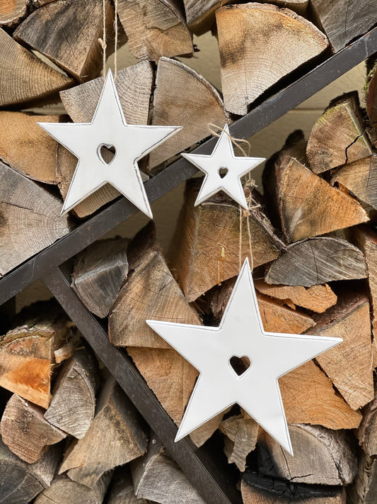 White Stars With Heart Cut Out Detail - Set of 3