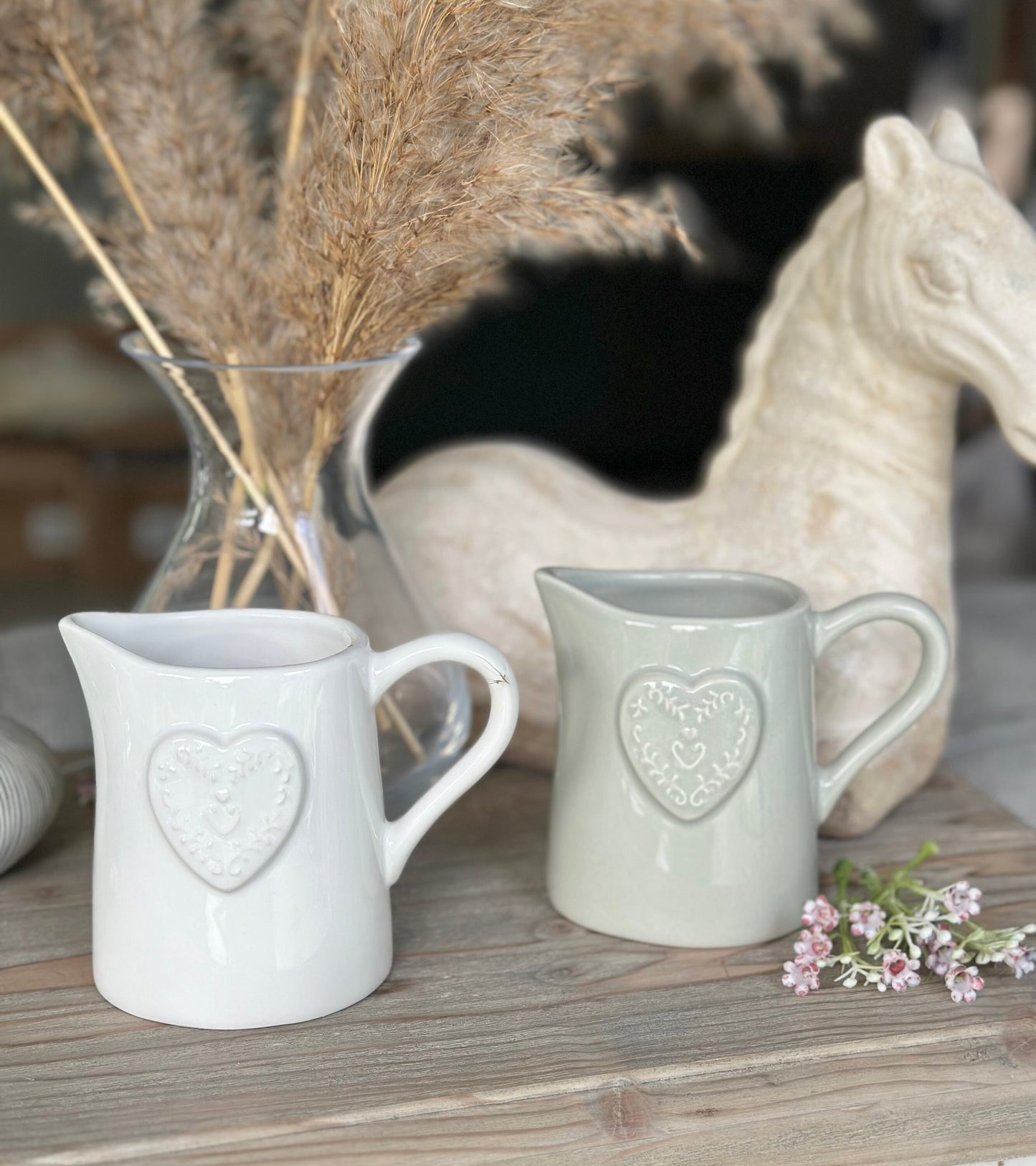 Embossed Heart Small Jug - White or Grey