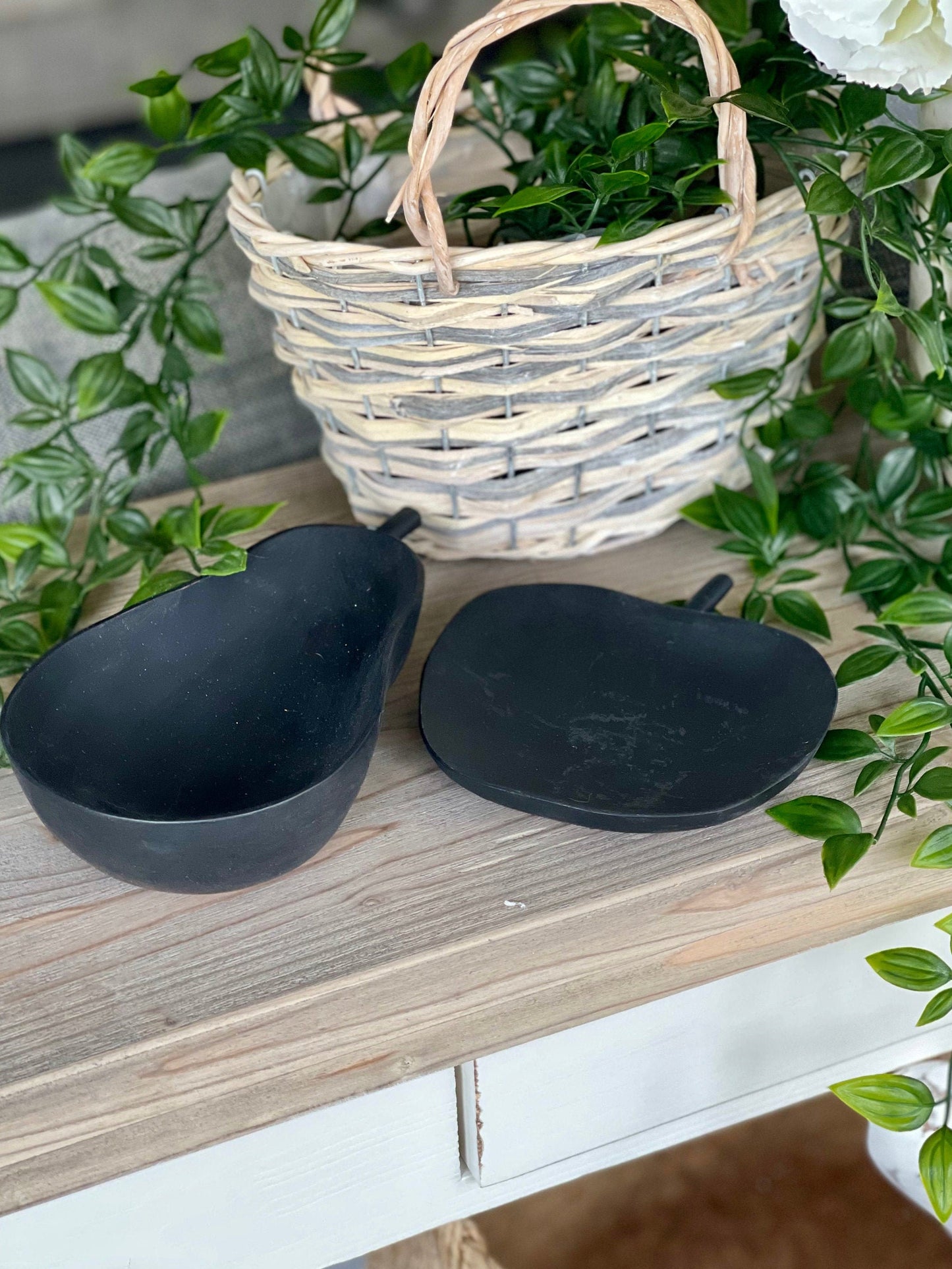 East of India Rustic Wooden Carved Pear Bowl - Black