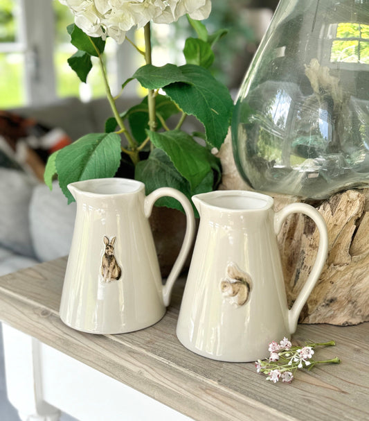 Stoneware Embossed Jug - Hare, Squirrel