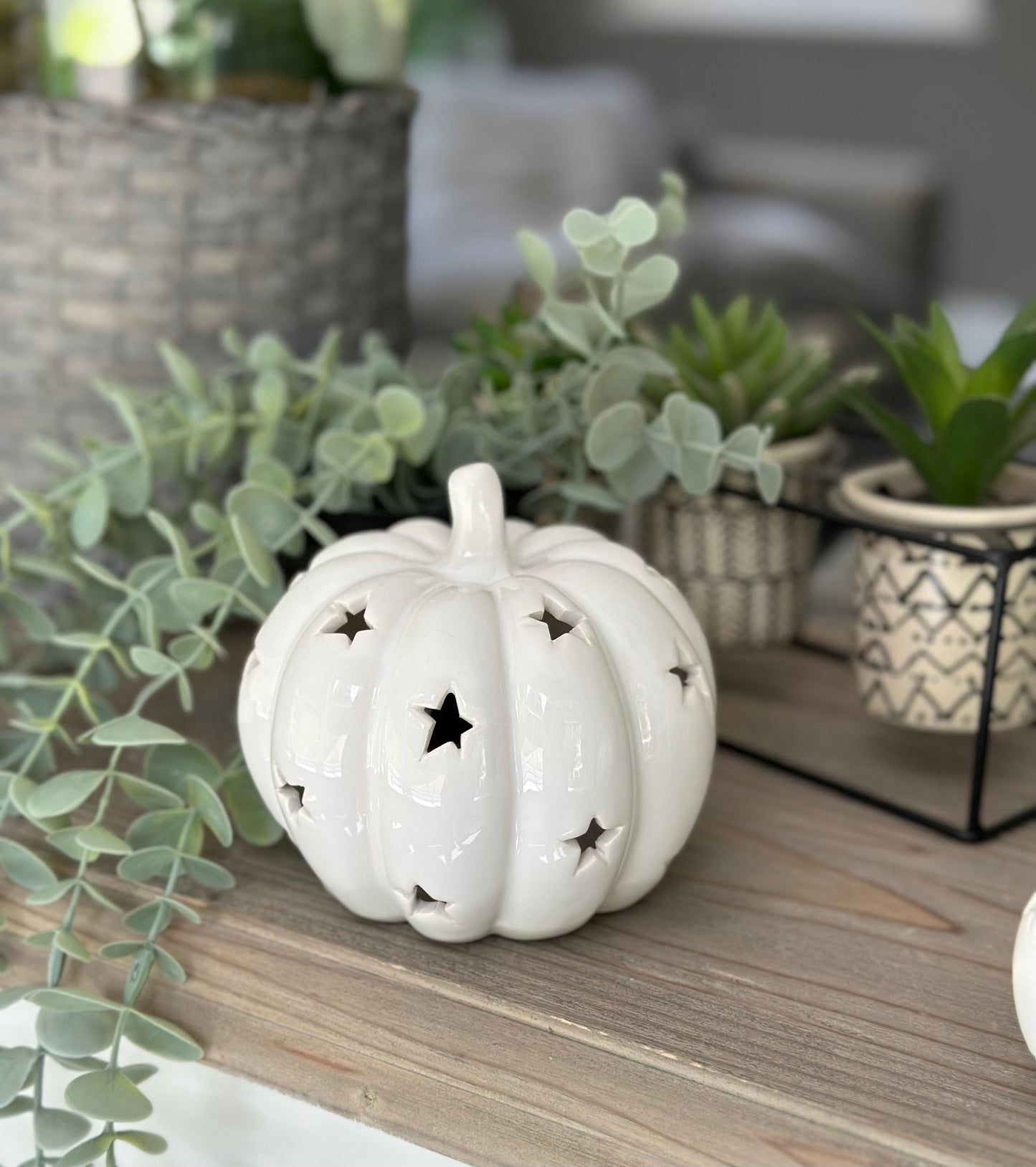 LED White Ceramic Pumpkins - Choice of 2 Sizes