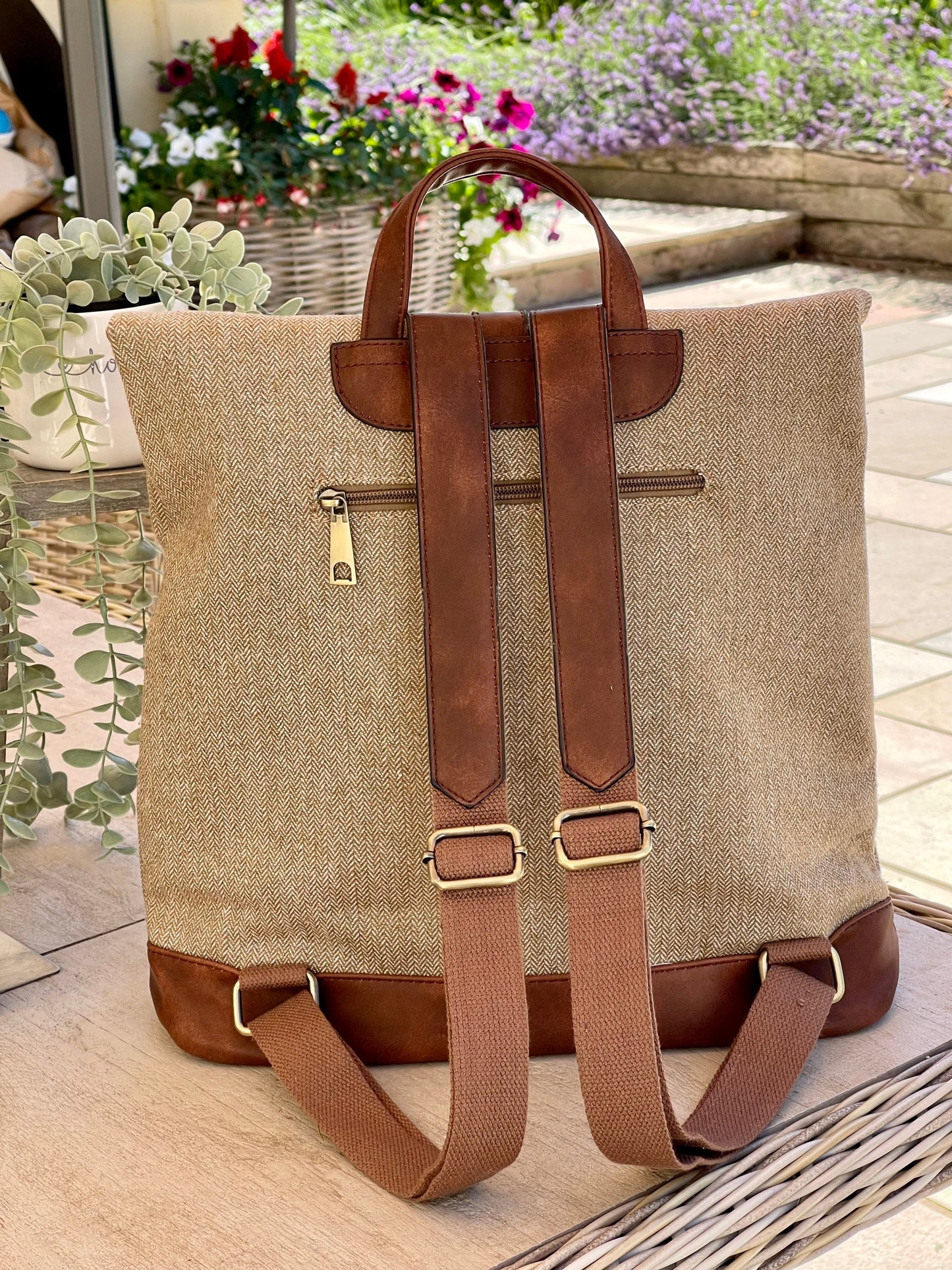 Camel/Taupe Herringbone Rucksack/Backpack