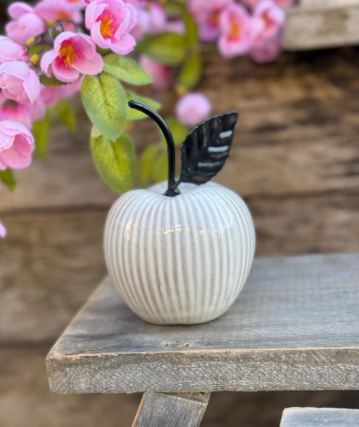 White Ceramic Apple and Pear - Sold Individually