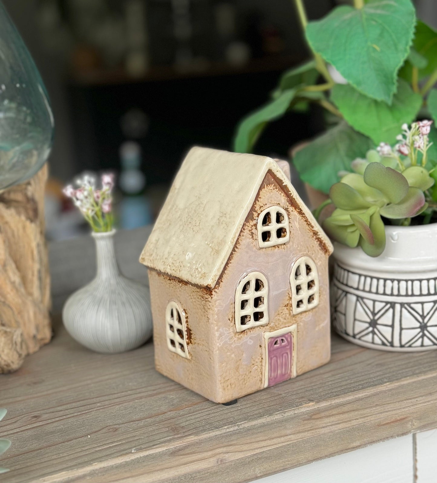 Cream Traditional Village House /Cottage Candle Holder