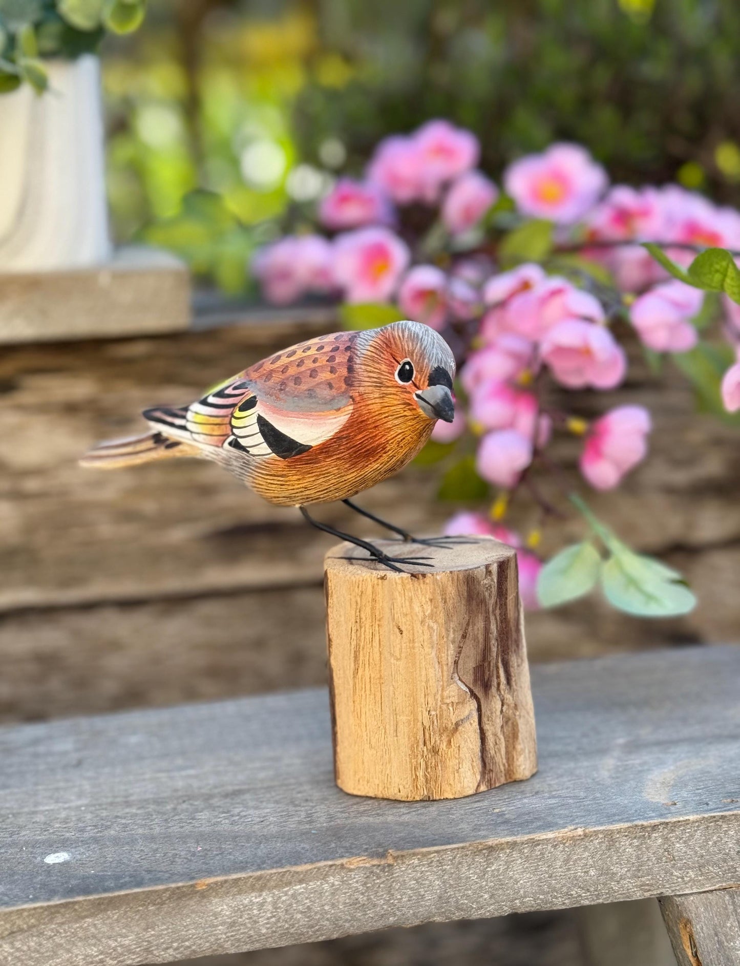 Gorgeous Carved Wooden Male Chaffinch
