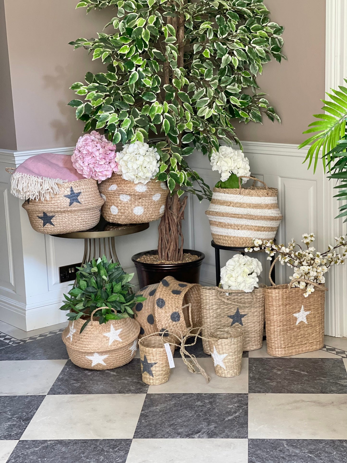 Seagrass Grey Stripe Basket