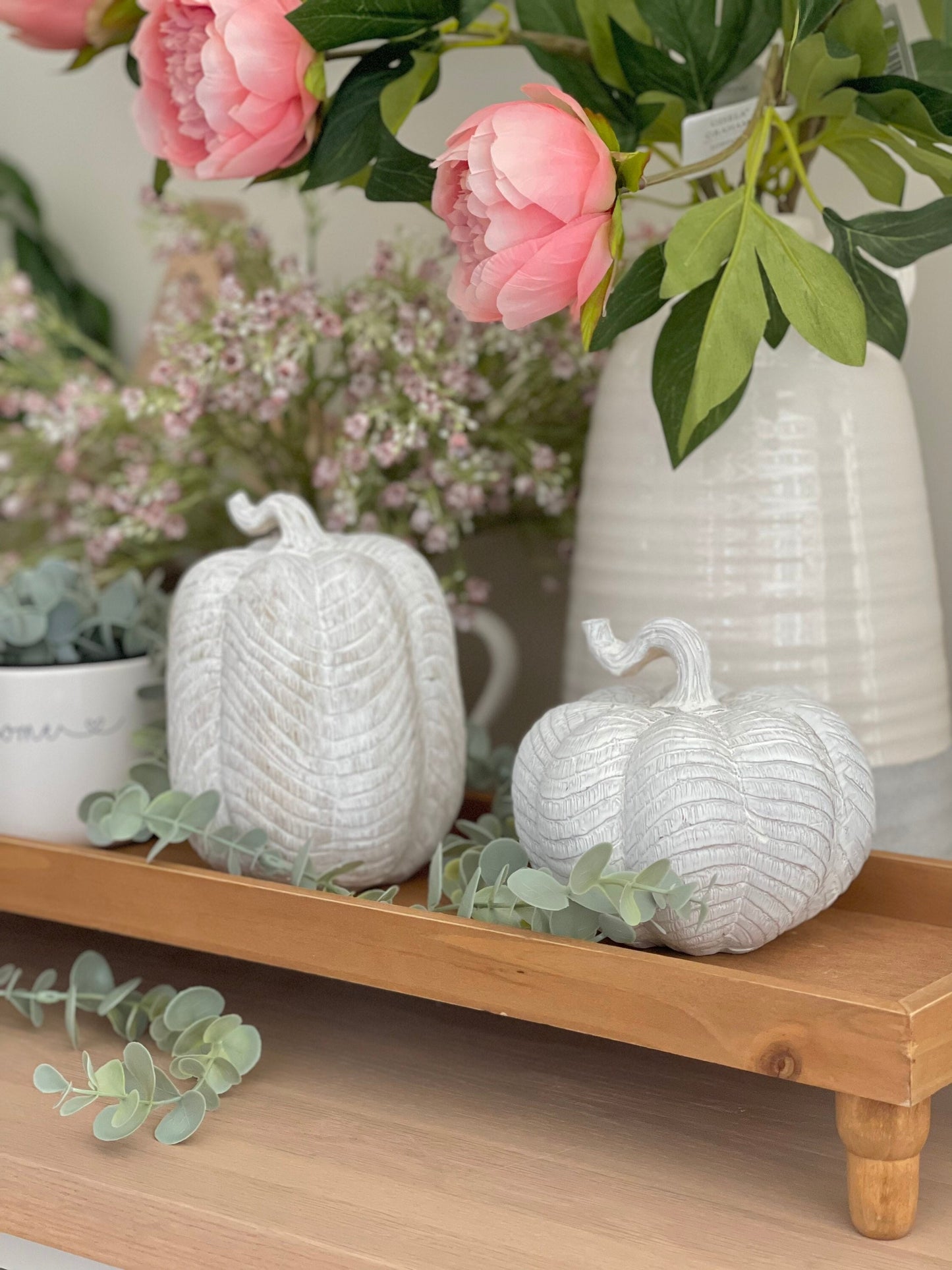Rustic White Carved Pumpkins