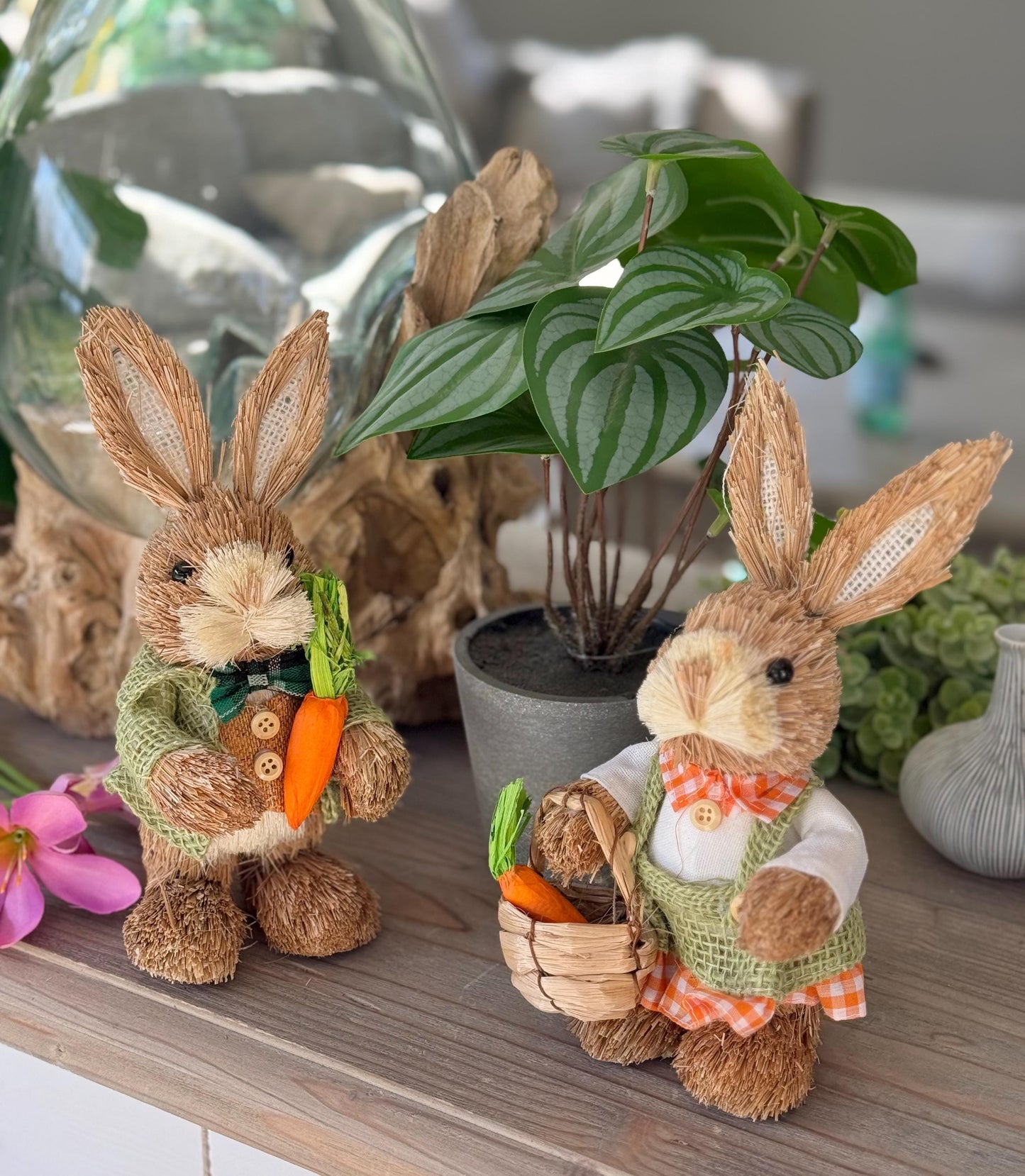 Mr and Mrs Bristle Bunny with Carrot/Basket - Sold Individually