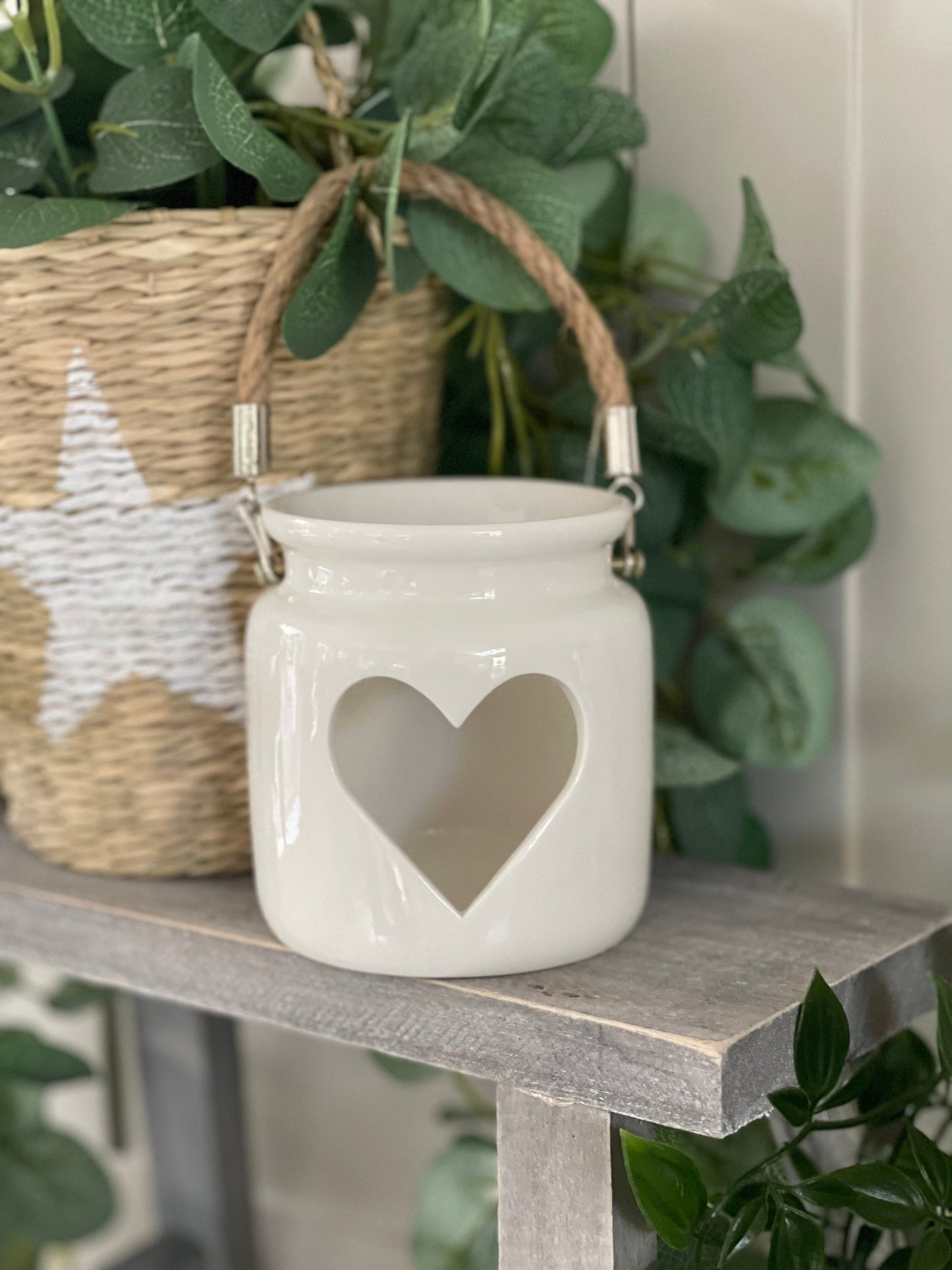 White Heart Cut Lantern - 2 sizes Available