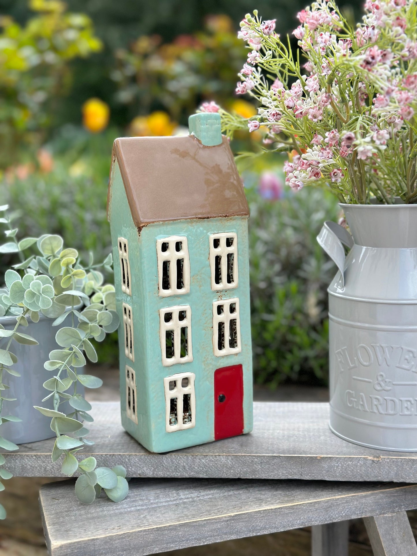 Pale Turquoise Traditional Townhouse /Cottage Candle Holder