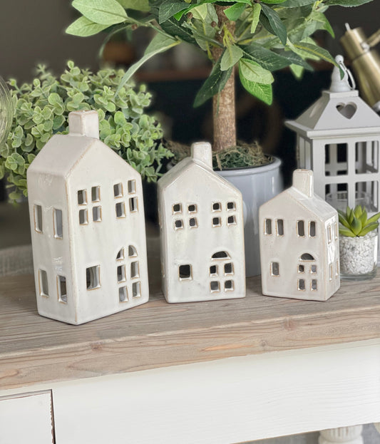 Glazed Ceramic Tea Light House - Available in 3 sizes