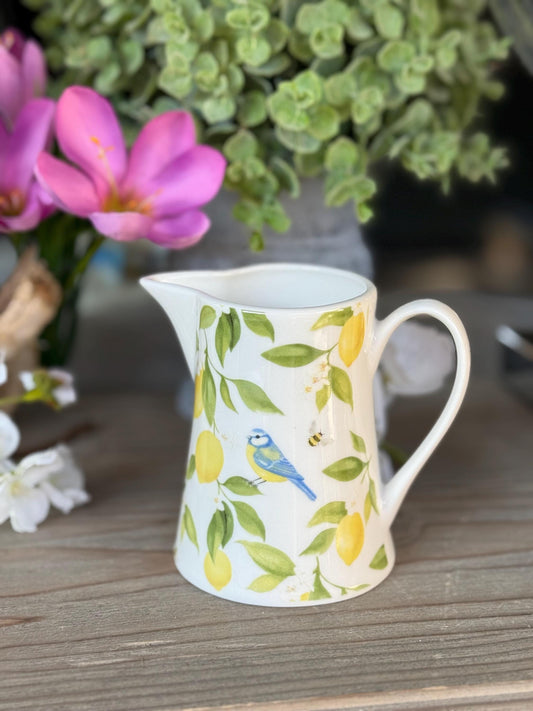 Bone China Jug - Lemons & Blue Tits